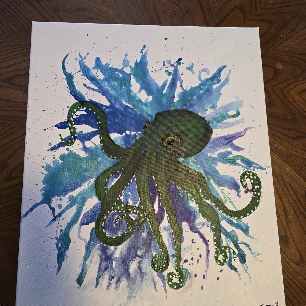 Small canvas  painting Abstract Octopus